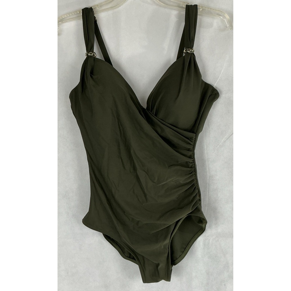 Miraclesuit SIREN One Piece Swimsuit Size 12 Nori Army Green Tummy Control